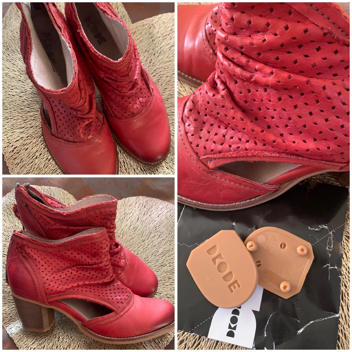 DKODE Red Leather Perforated Ankle Boots - photo 3