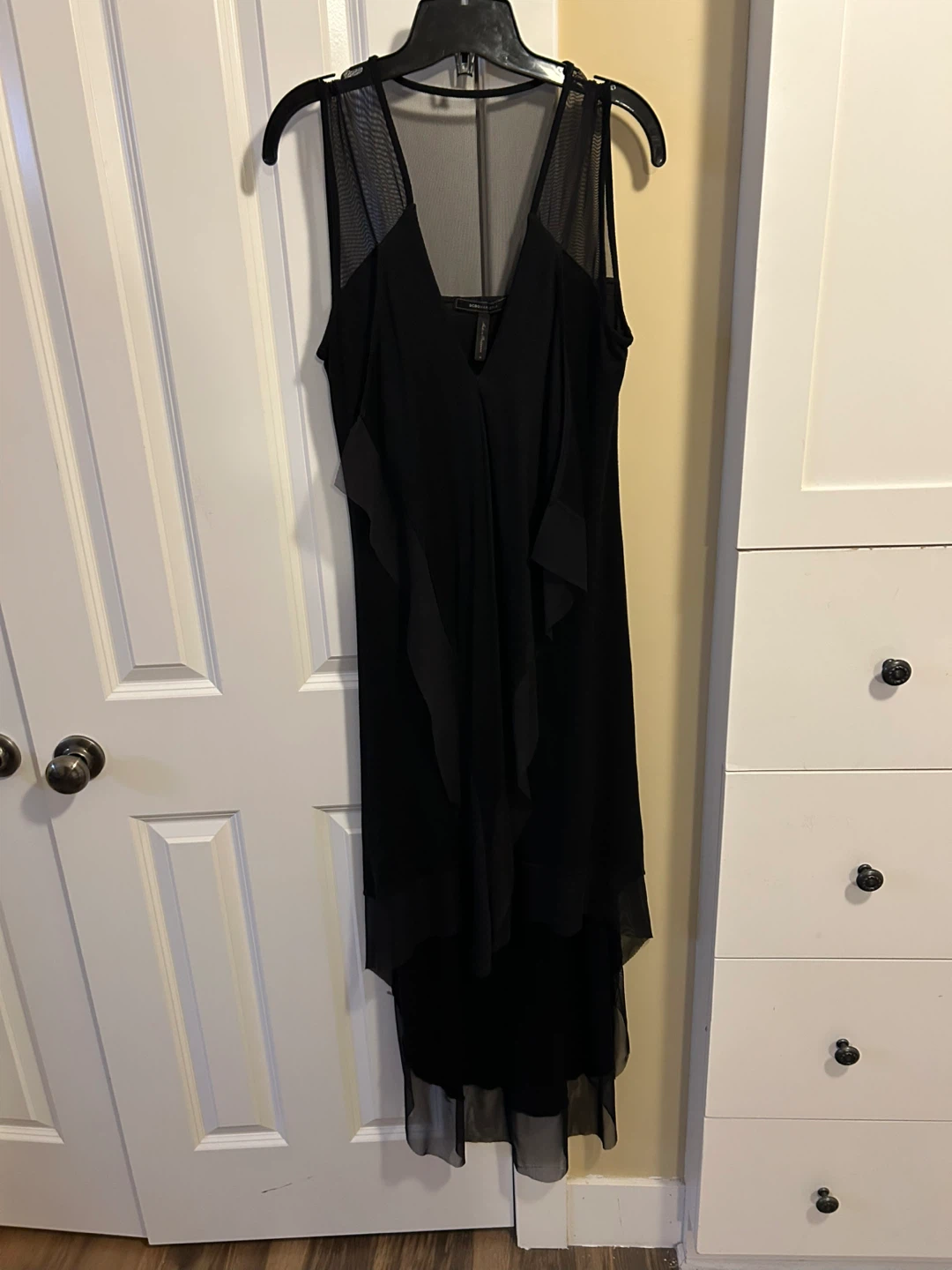 BCBGMAXAZRIA Black Sheer Overlay Dress