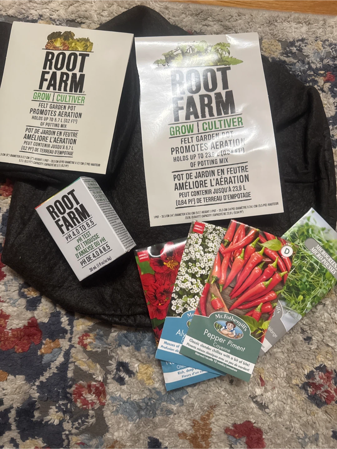 Root Farm Felt Garden Pots and pH Test Kit