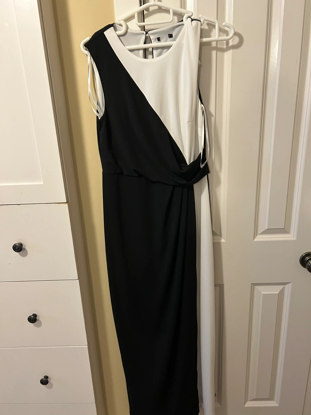 Women's Black and White Two-Tone Asymmetrical Dress