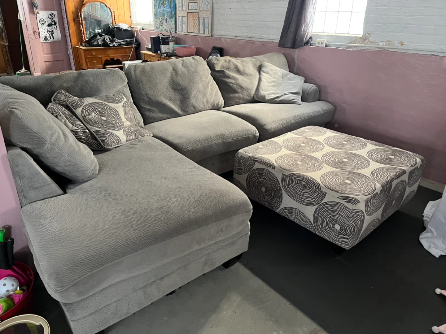 Gray Sectional Sofa with Ottoman - photo 4