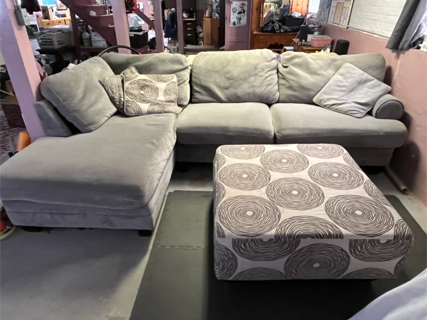 Gray Sectional Sofa with Ottoman