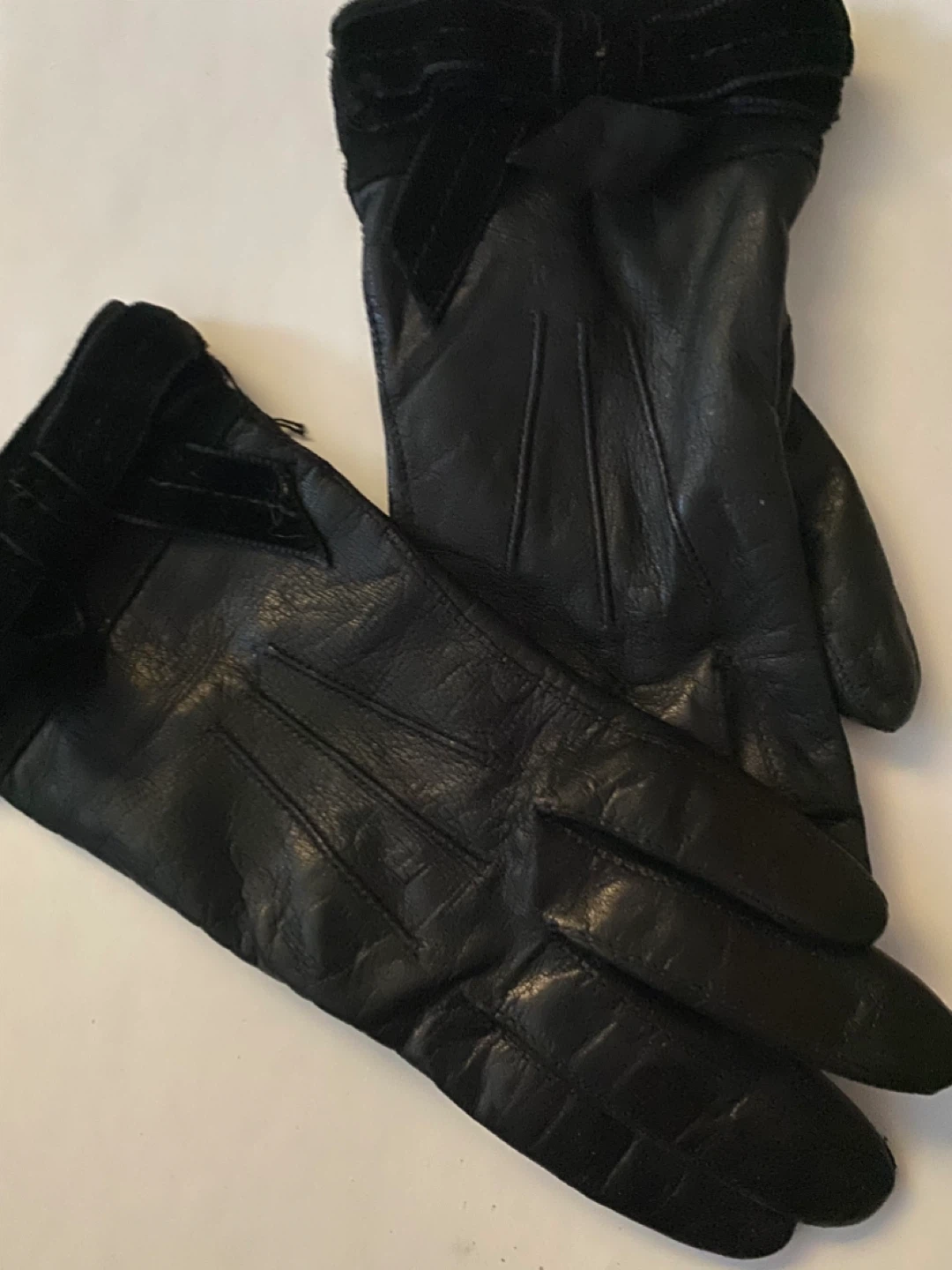 Coach Black Leather Gloves with Velvet Trim