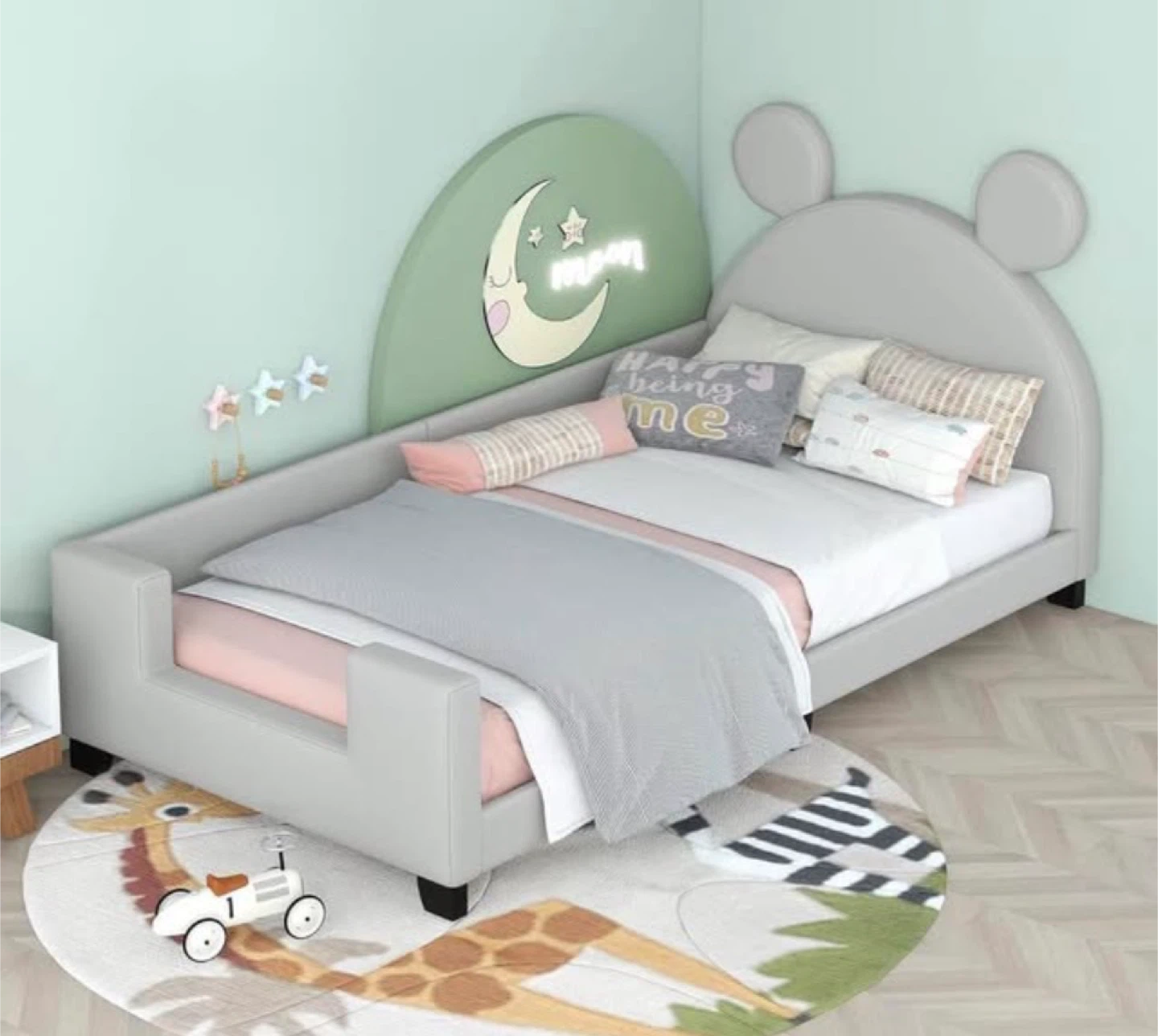 Grey twin size bed for kid