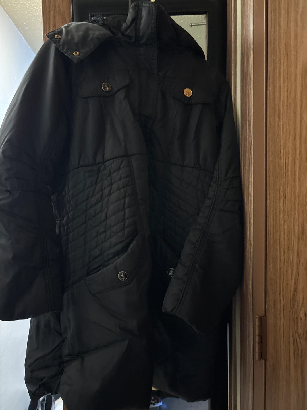 Baby Phat Women's Black Puffer Coat with Gold Lining - 2XL