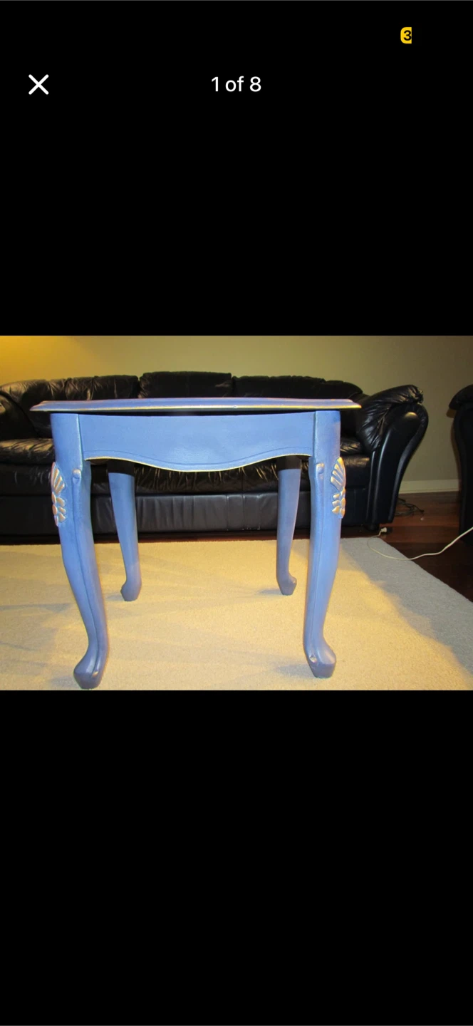 One of a kind Blue Accent Table with Ornate Legs