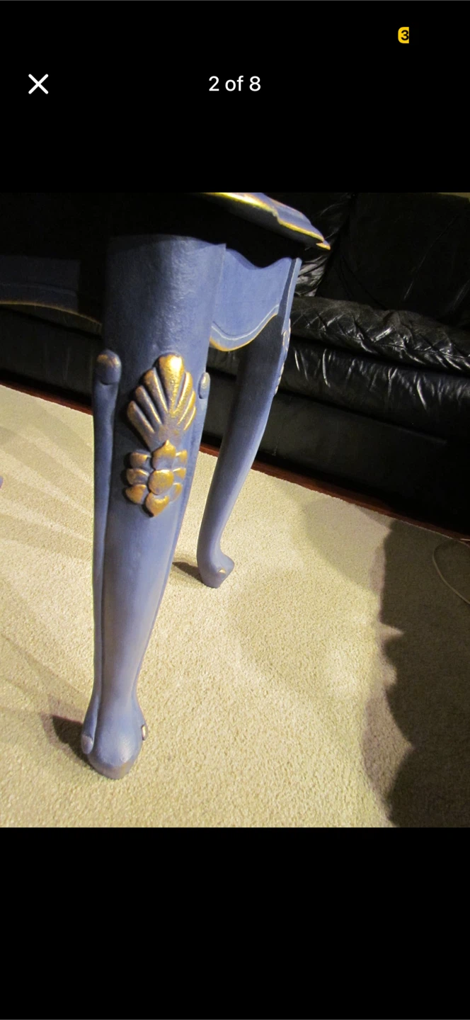 One of a kind Blue Accent Table with Ornate Legs - photo 2