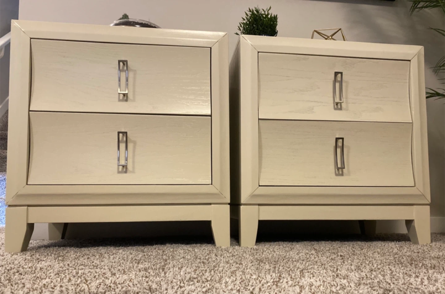 Beautiful Scraped Hardwood King Nightstands Linen & Silver