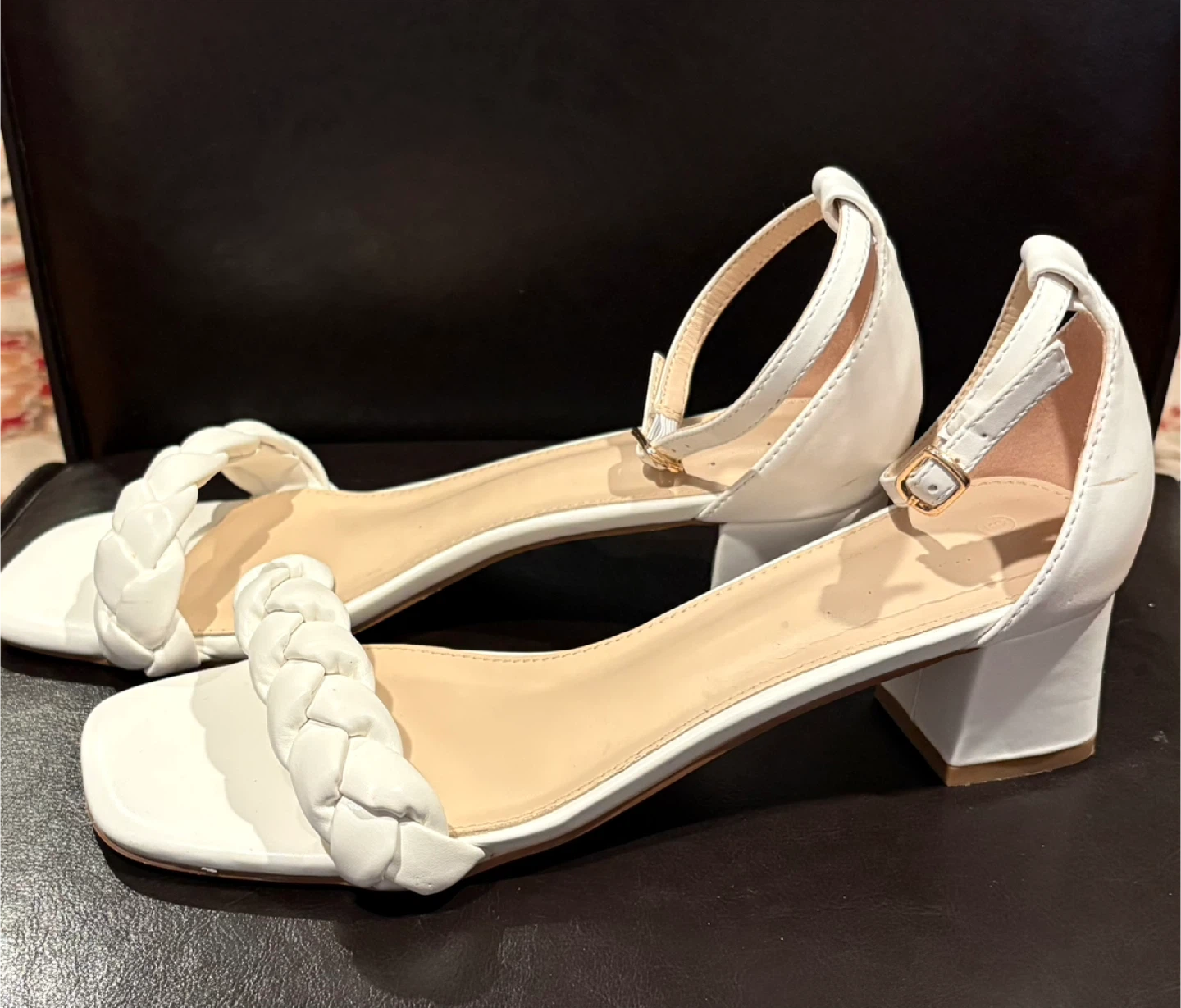 White Braided Block Heel Sandals - Size 9 - photo 2