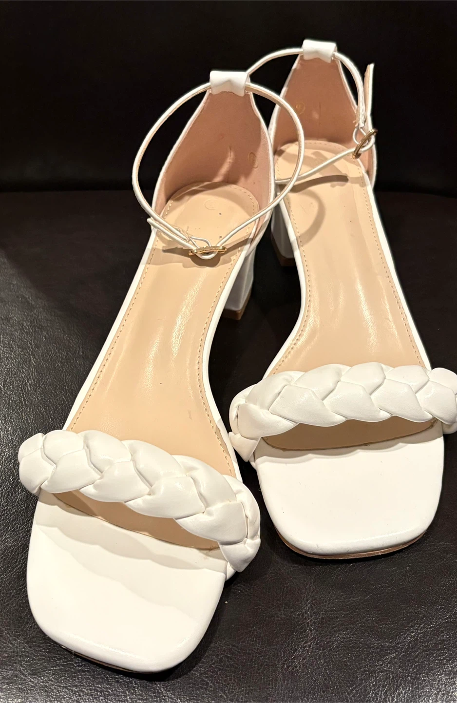 White Braided Block Heel Sandals - Size 9
