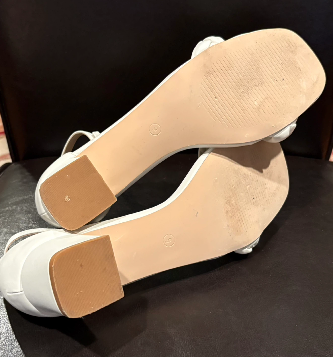 White Braided Block Heel Sandals - Size 9 - photo 4