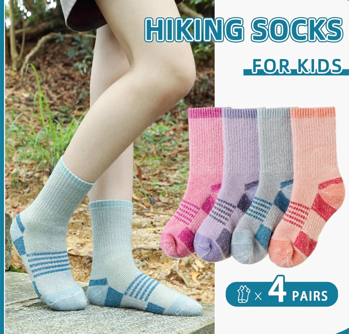 Kids Wool Hiking Socks - 4 Pairs - photo 2