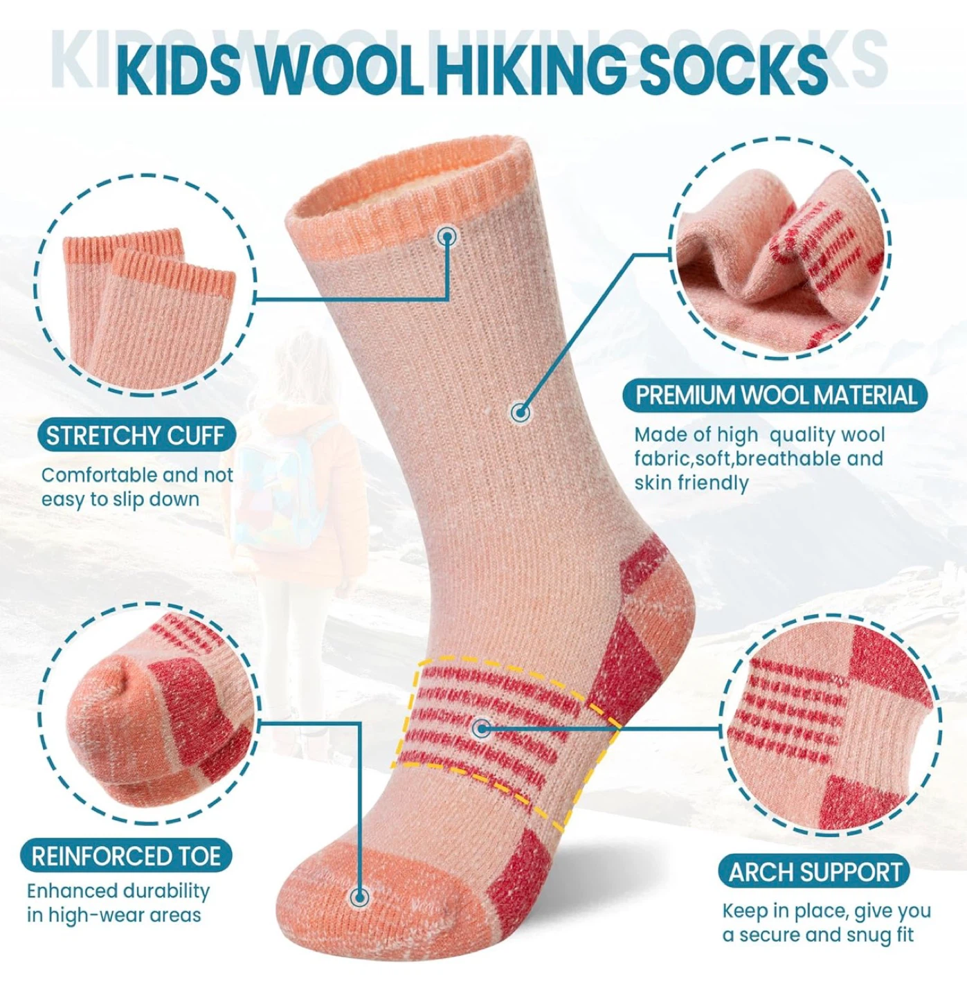 Kids Wool Hiking Socks - 4 Pairs - photo 4