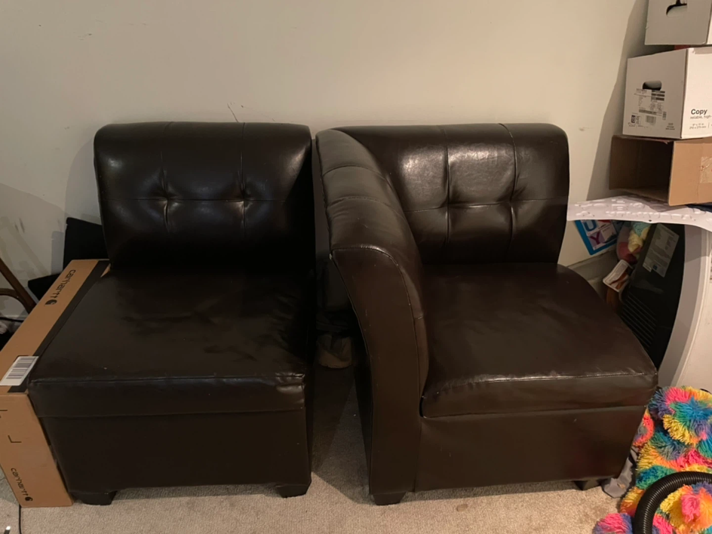 Dark Brown Faux Leather Storage Ottoman Chair