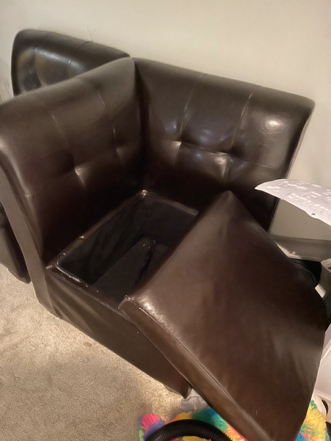 Dark Brown Faux Leather Storage Ottoman Chair - photo 2