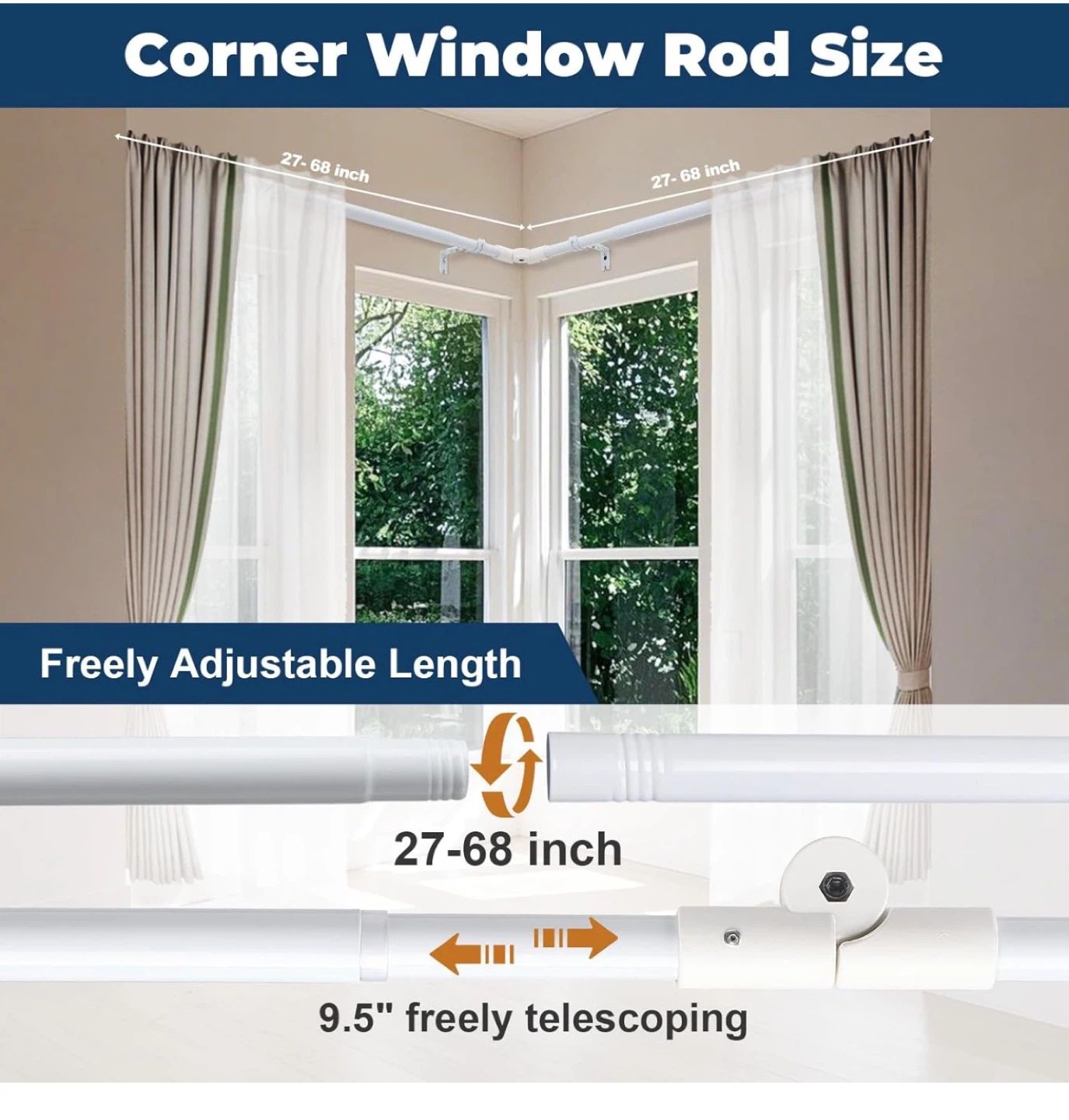 Adjustable Corner Curtain Rod Set