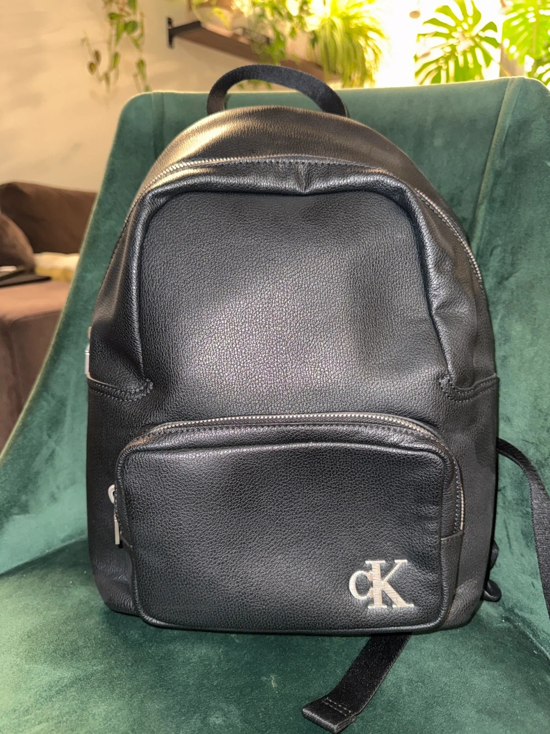 Calvin Klein Black Faux Leather Backpack