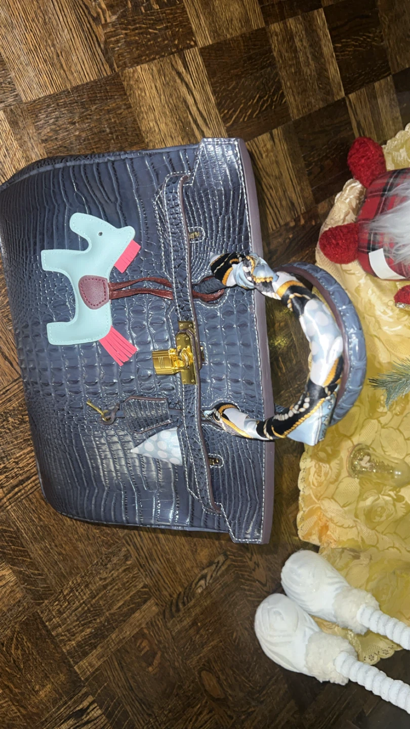 Hermès Paris Crocodile Embossed Handbag with Scarf Accent