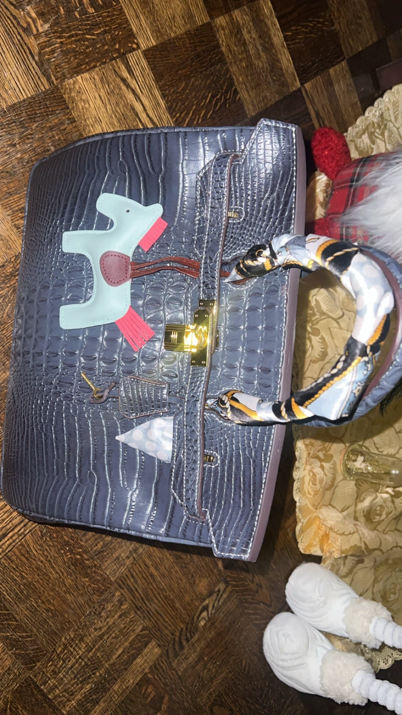 Hermès Paris Crocodile Embossed Handbag with Scarf Accent - photo 3