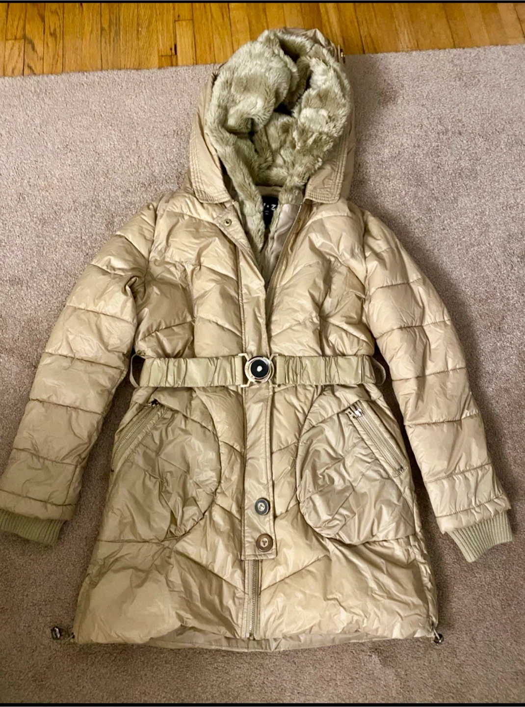 Women's Puffer Coat with Faux Fur Hood