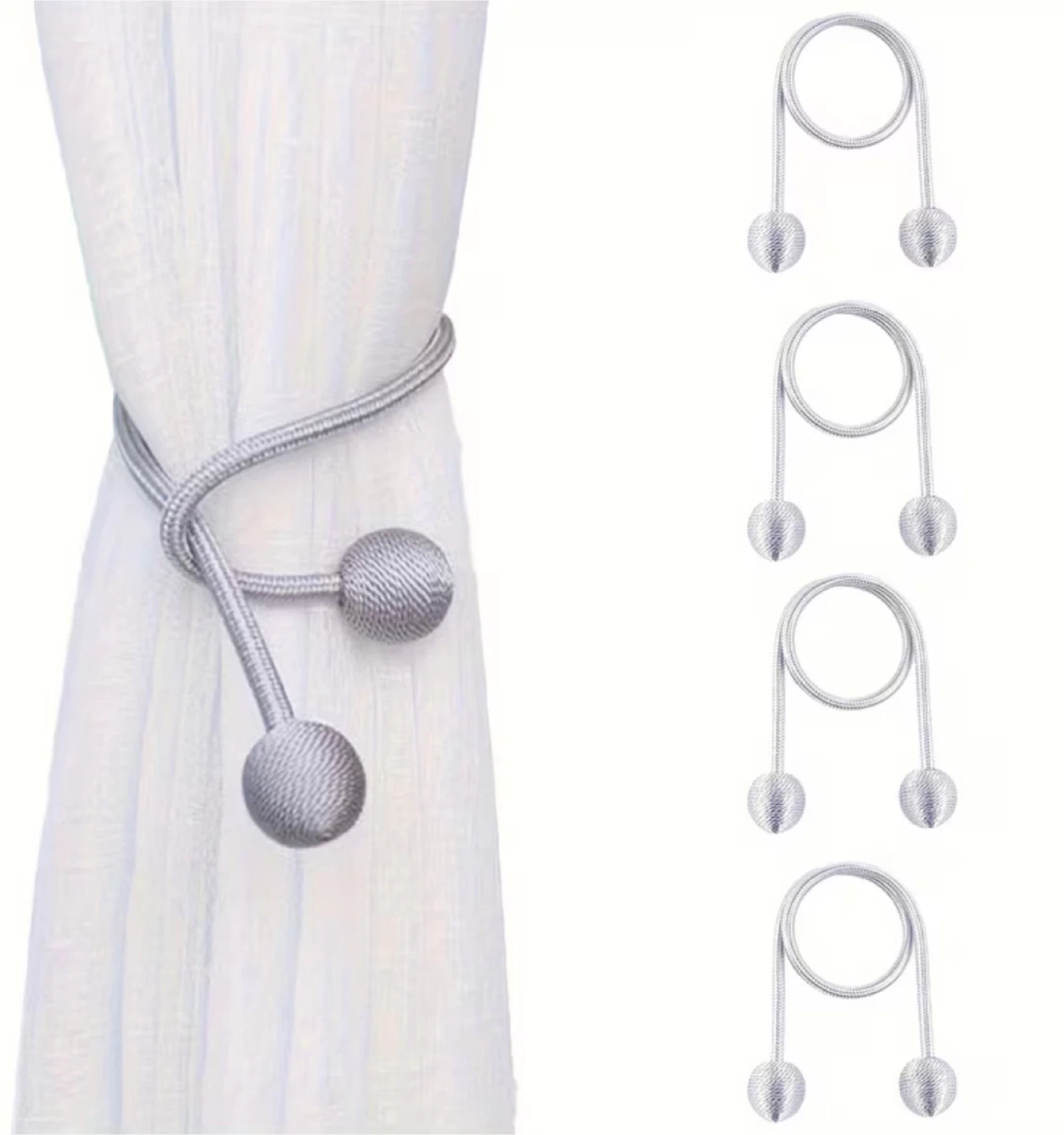 Set of 2 pc Silver Magnetic Curtain Tie-Backs