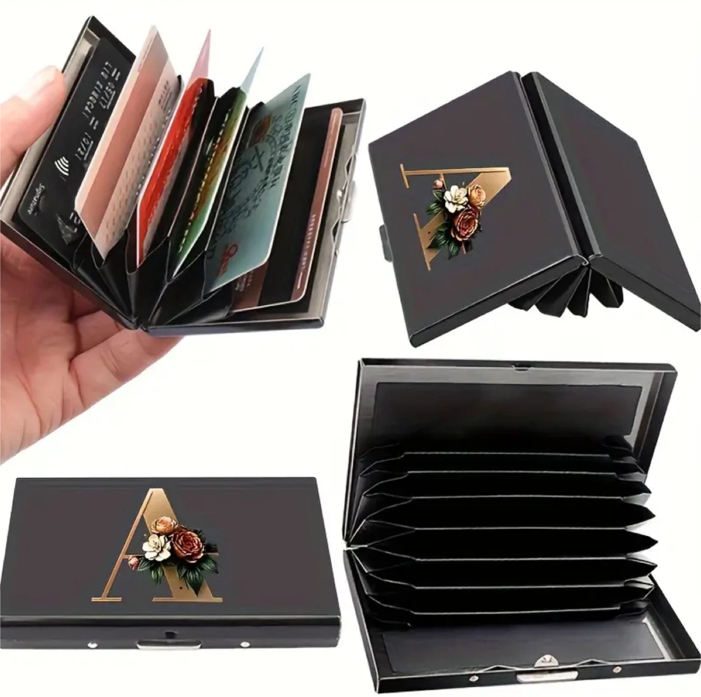 New! Aluminum 10 Card Holder Wallet with Floral "U " Design