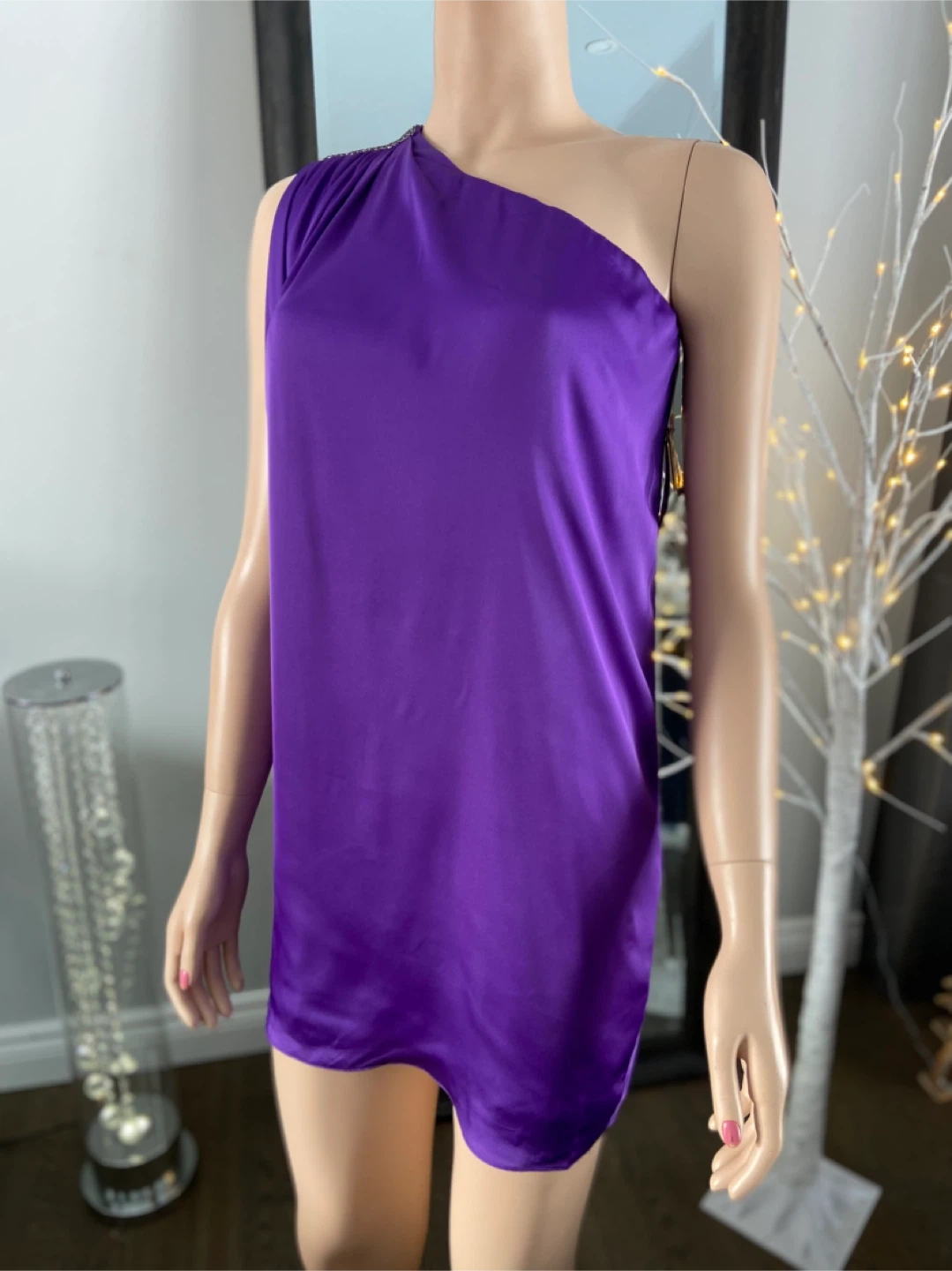 NWT: Aqua Purple One Shoulder Embellished Mini Dress 0 or 10 - photo 2