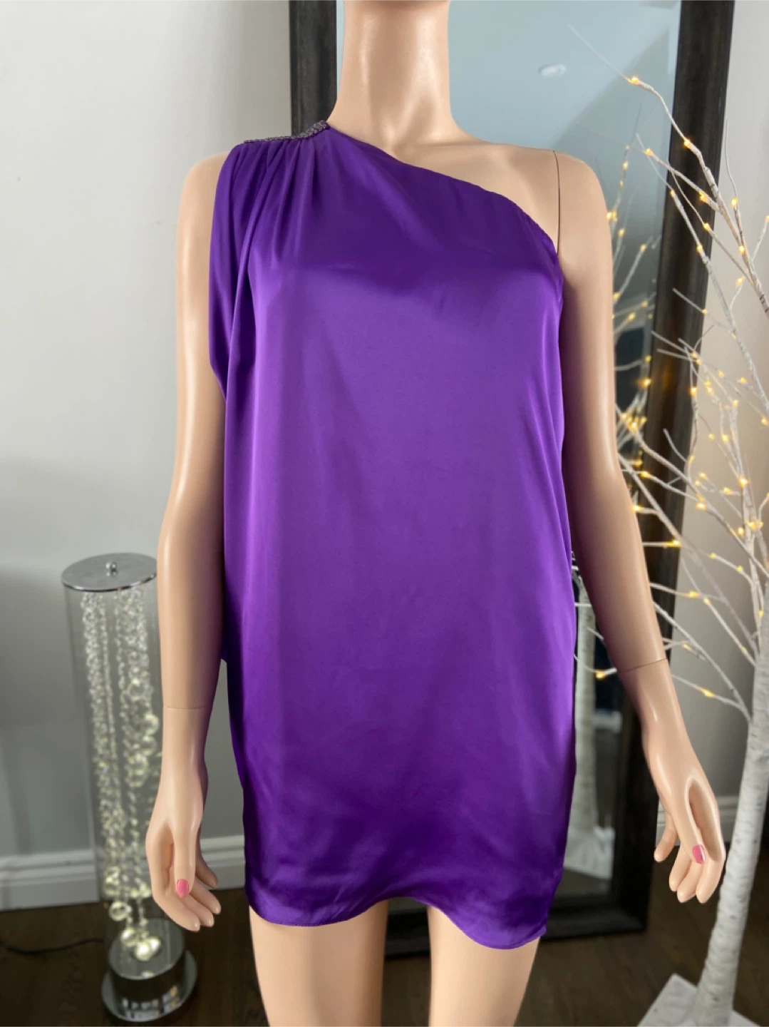 NWT: Aqua Purple One Shoulder Embellished Mini Dress 0 or 10 - photo 3