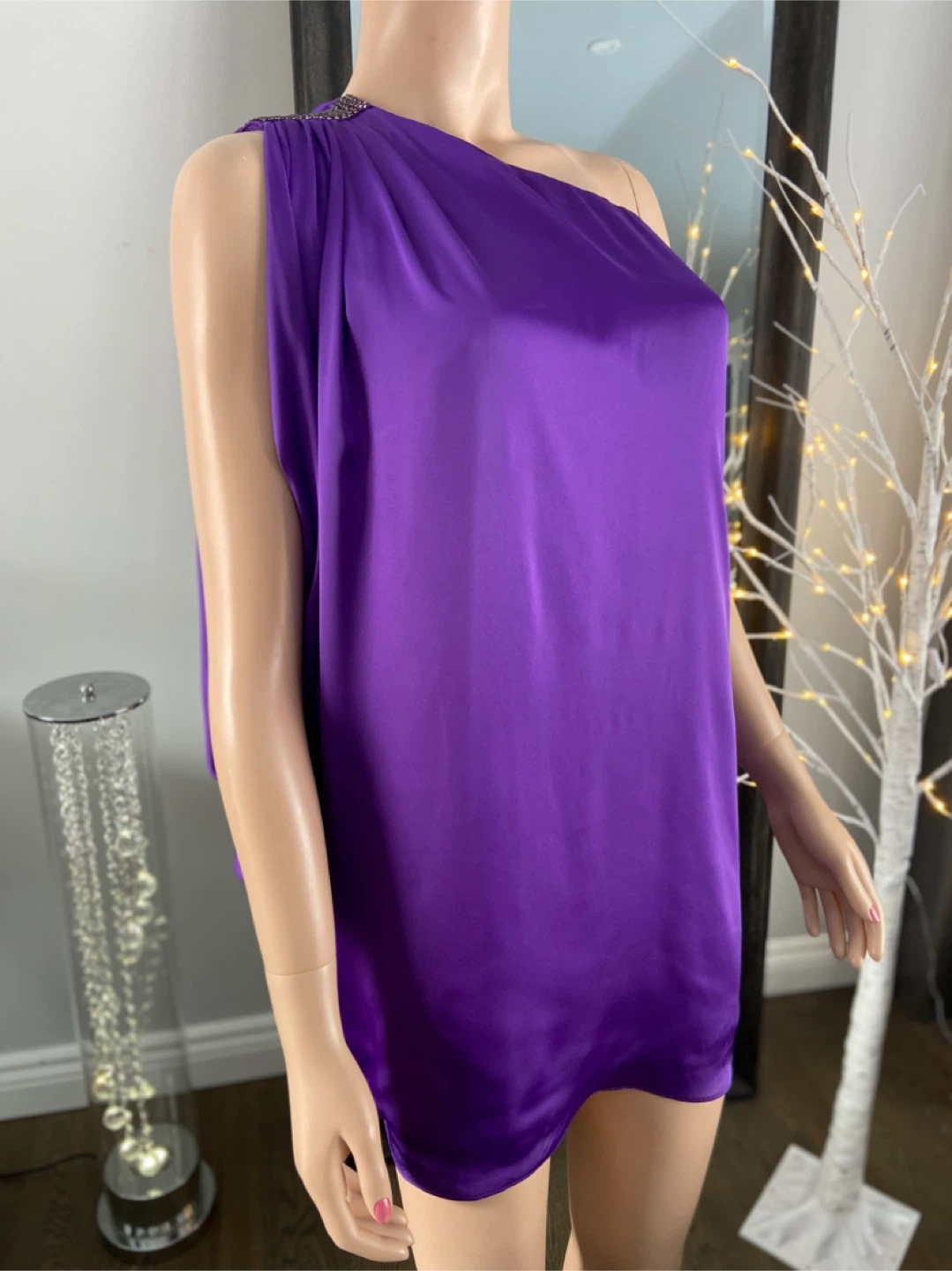 NWT: Aqua Purple One Shoulder Embellished Mini Dress 0 or 10