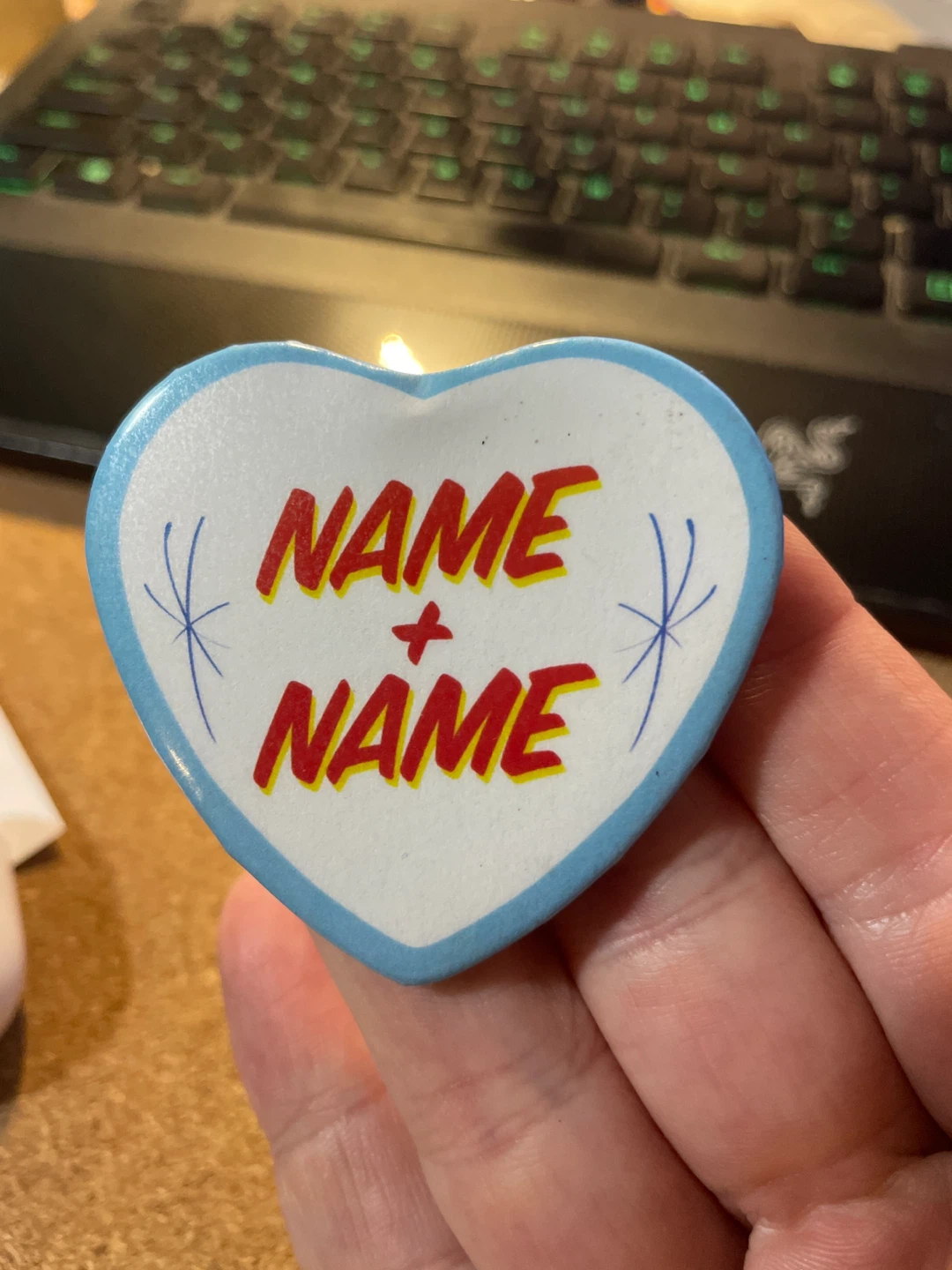 Custom Honest Ed’s Style Heart Shaped Pin-Back Button or Magnet