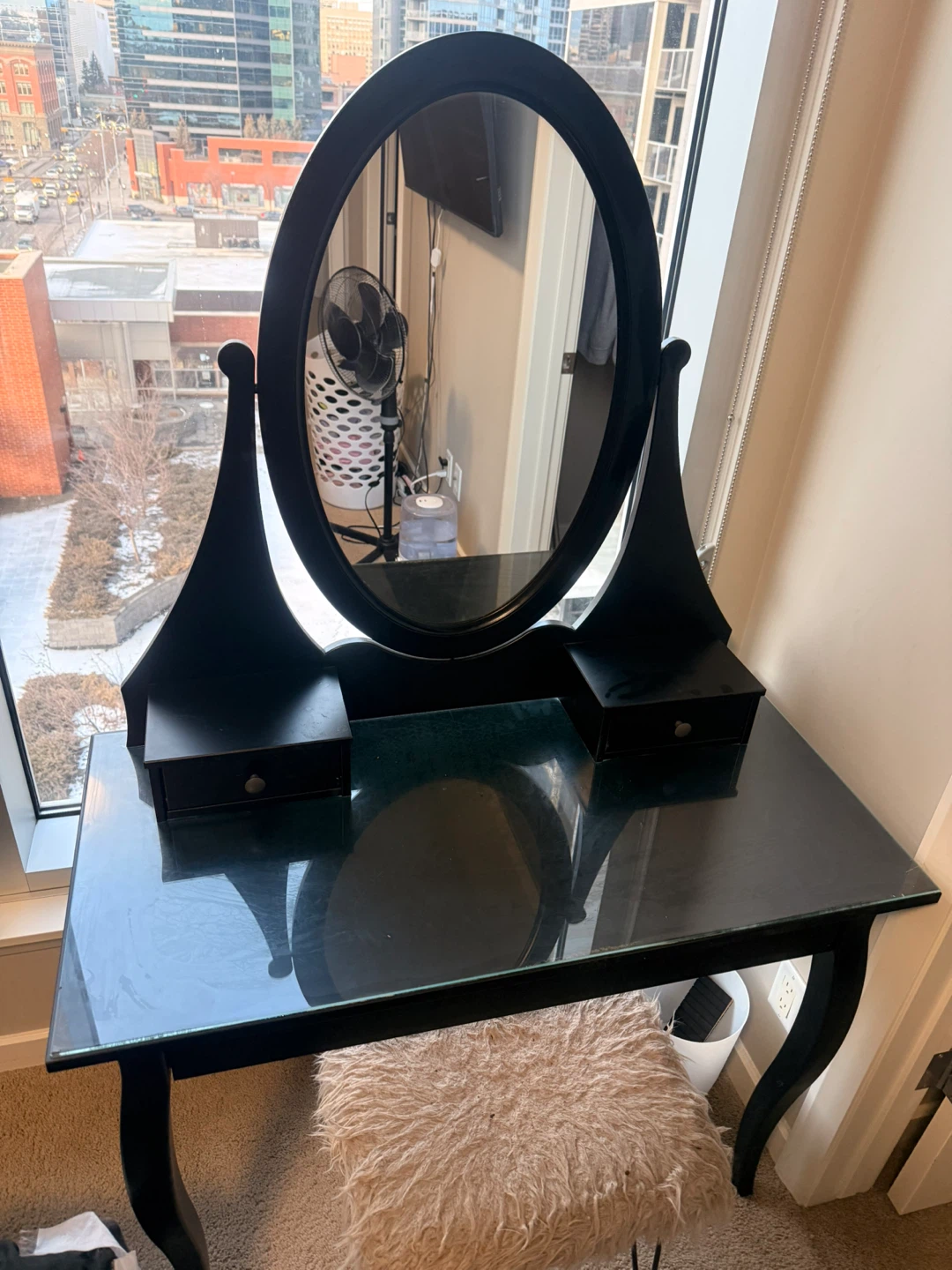 Black Vanity Table with Mirror and Stool - photo 3