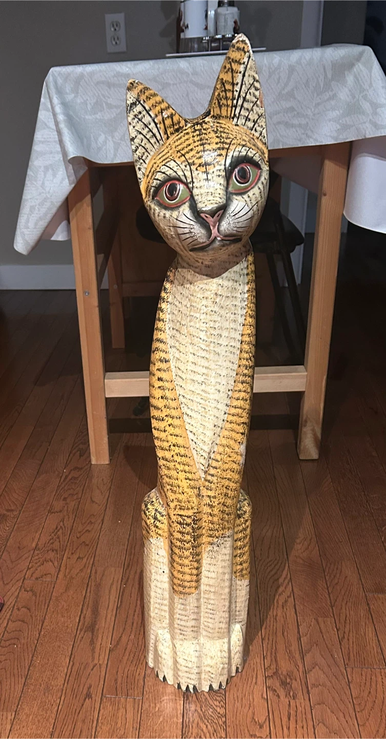 Carved Wooden Cat Figurine