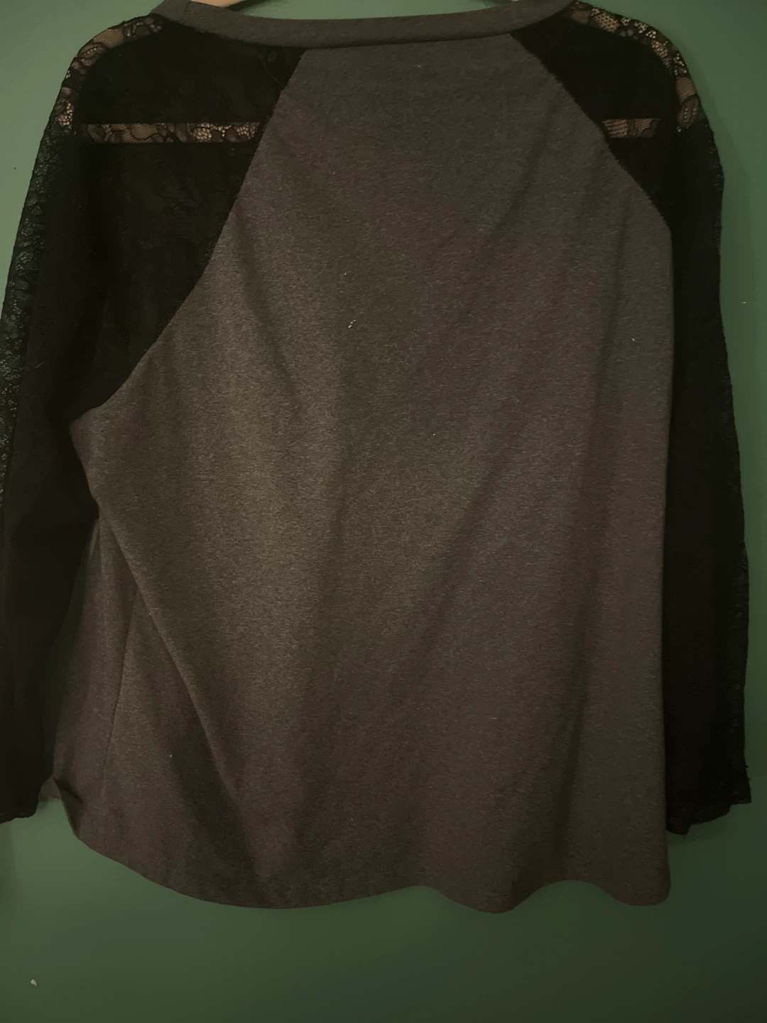Grey & Black Lace Sleeve Baseball Tee - photo 2