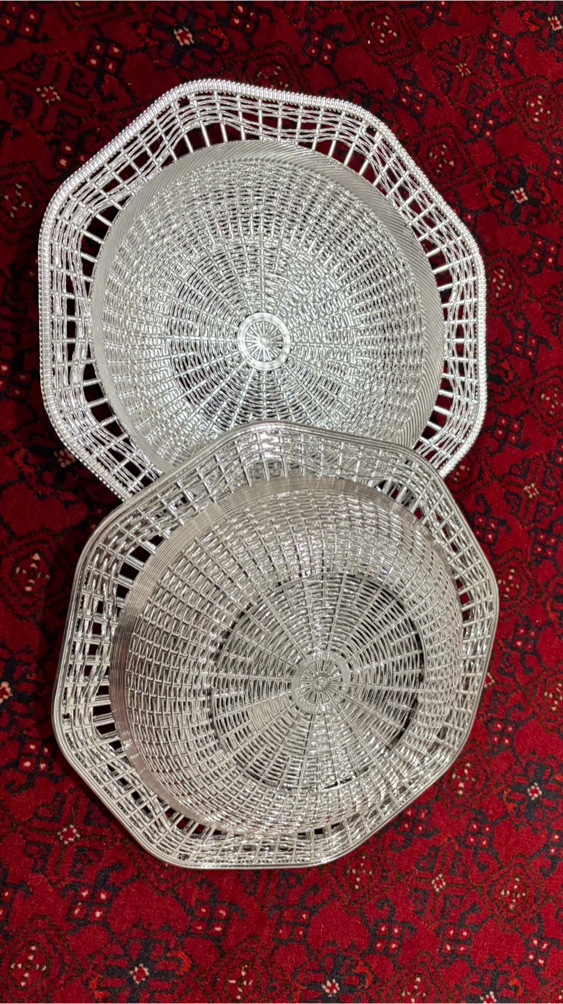 Set of 4 Silver Tone Woven Trays