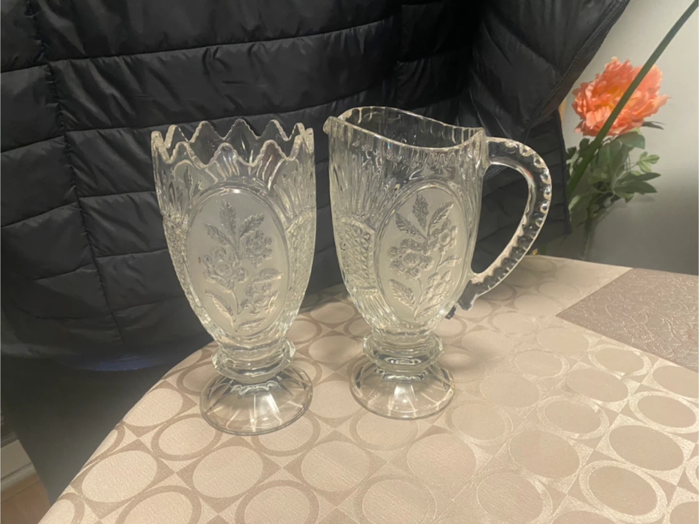 Glass Pitcher and Vase Set