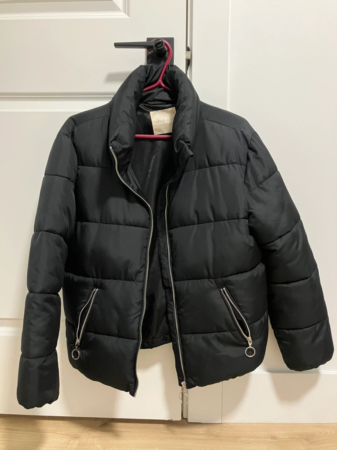 Black puffer jacket winter coat clothes garage sale