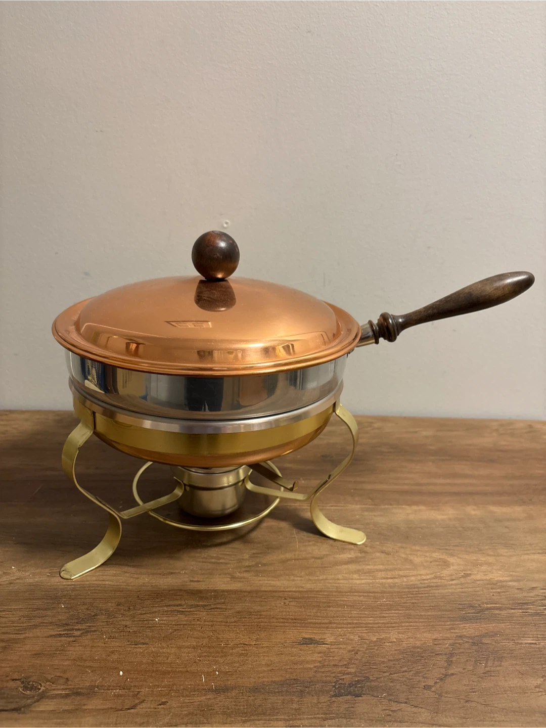 Vintage Copper and Stainless Steel Fondue Pot Set