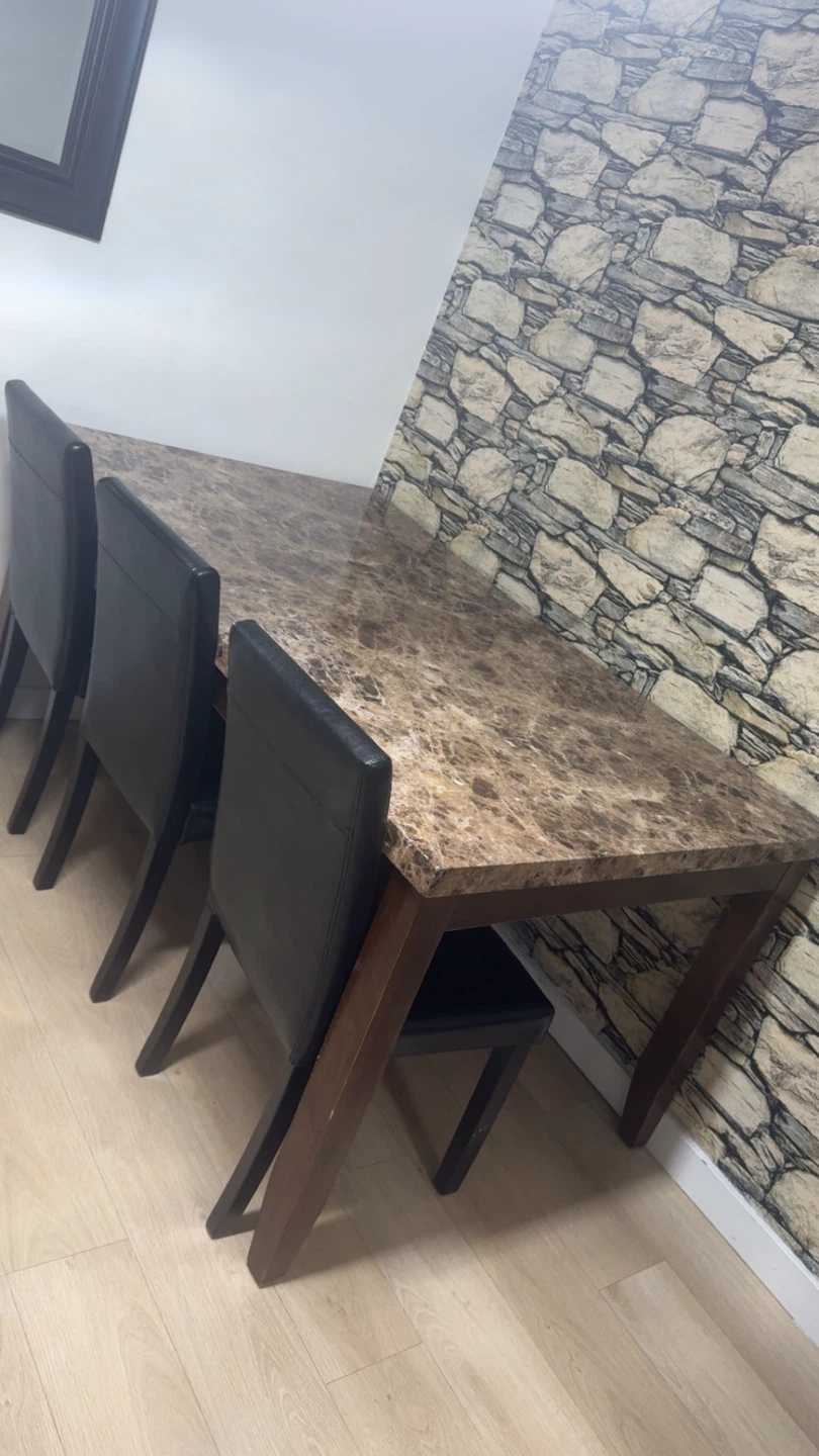 Marble Dining Table with 4 Black Chairs