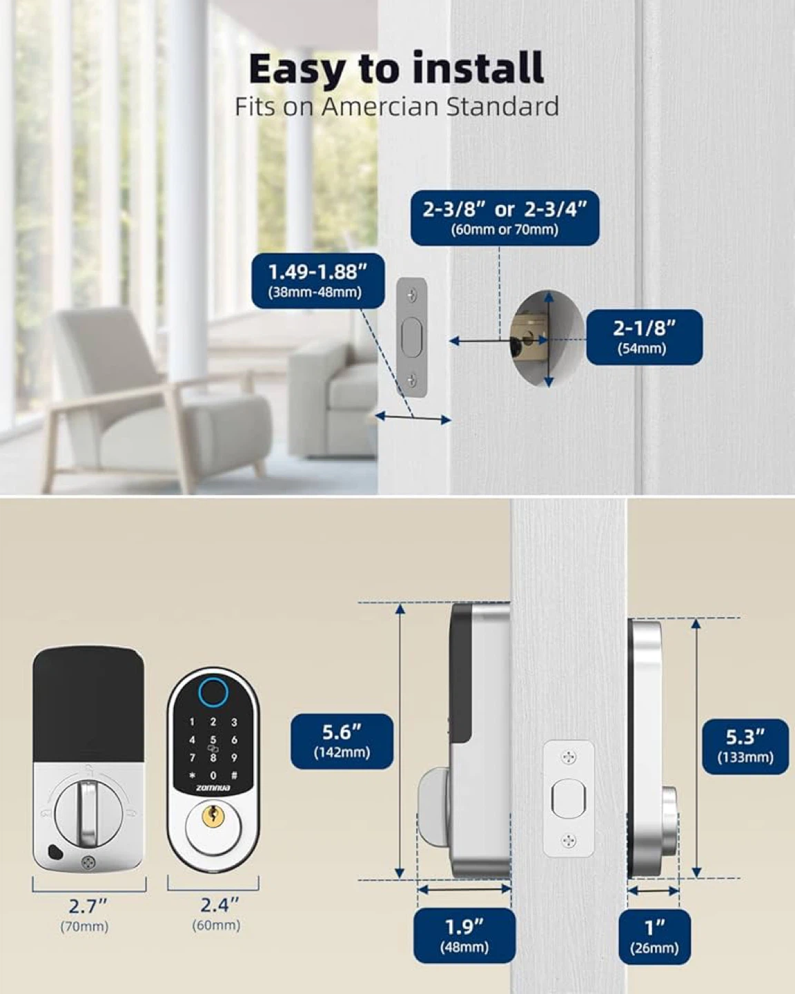 Zomoua Smart Door Lock with Touchscreen and Fingerprint - photo 4