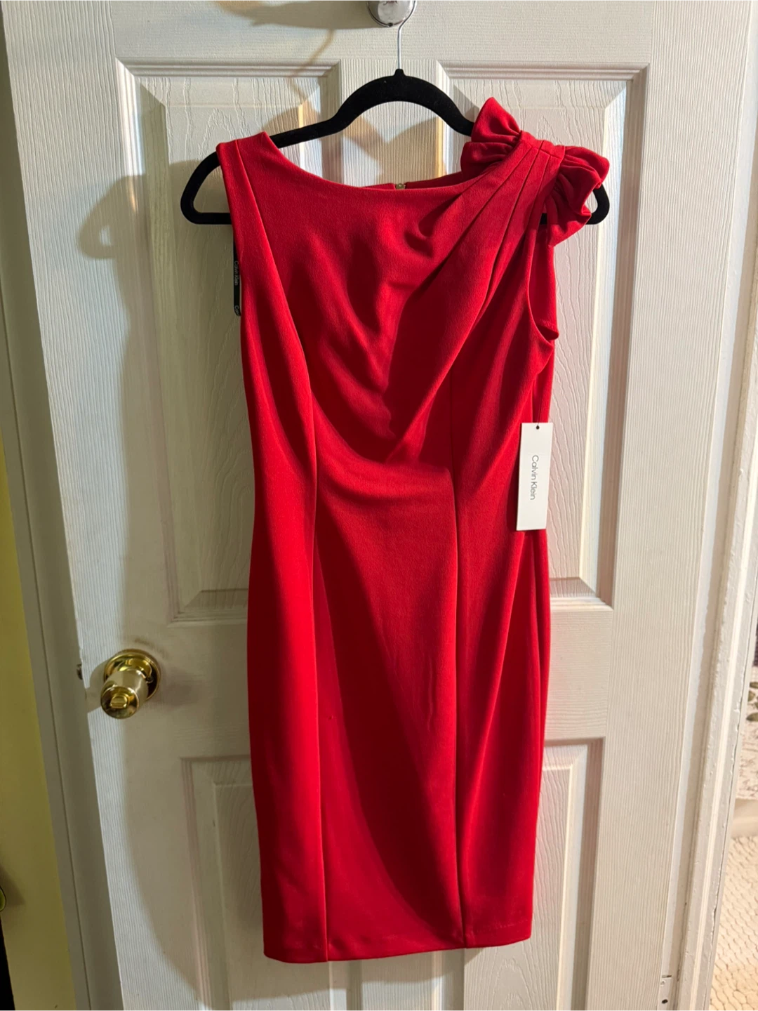Calvin Klein Red Sheath Dress with Bow Detail - photo 2