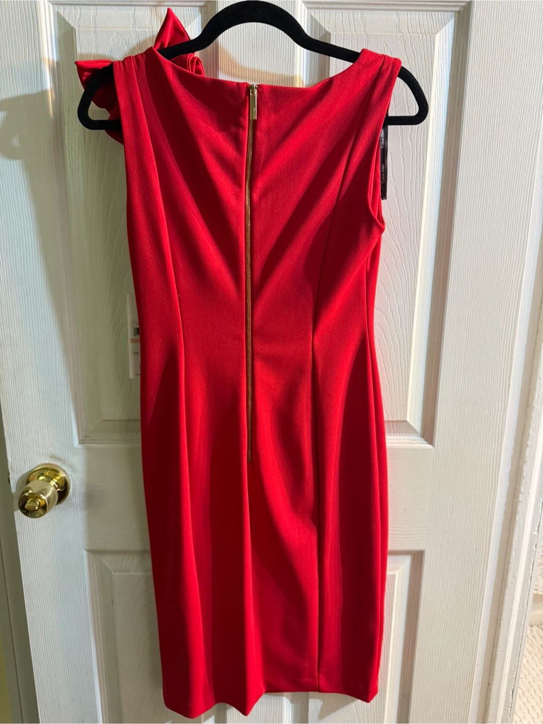 Calvin Klein Red Sheath Dress with Bow Detail