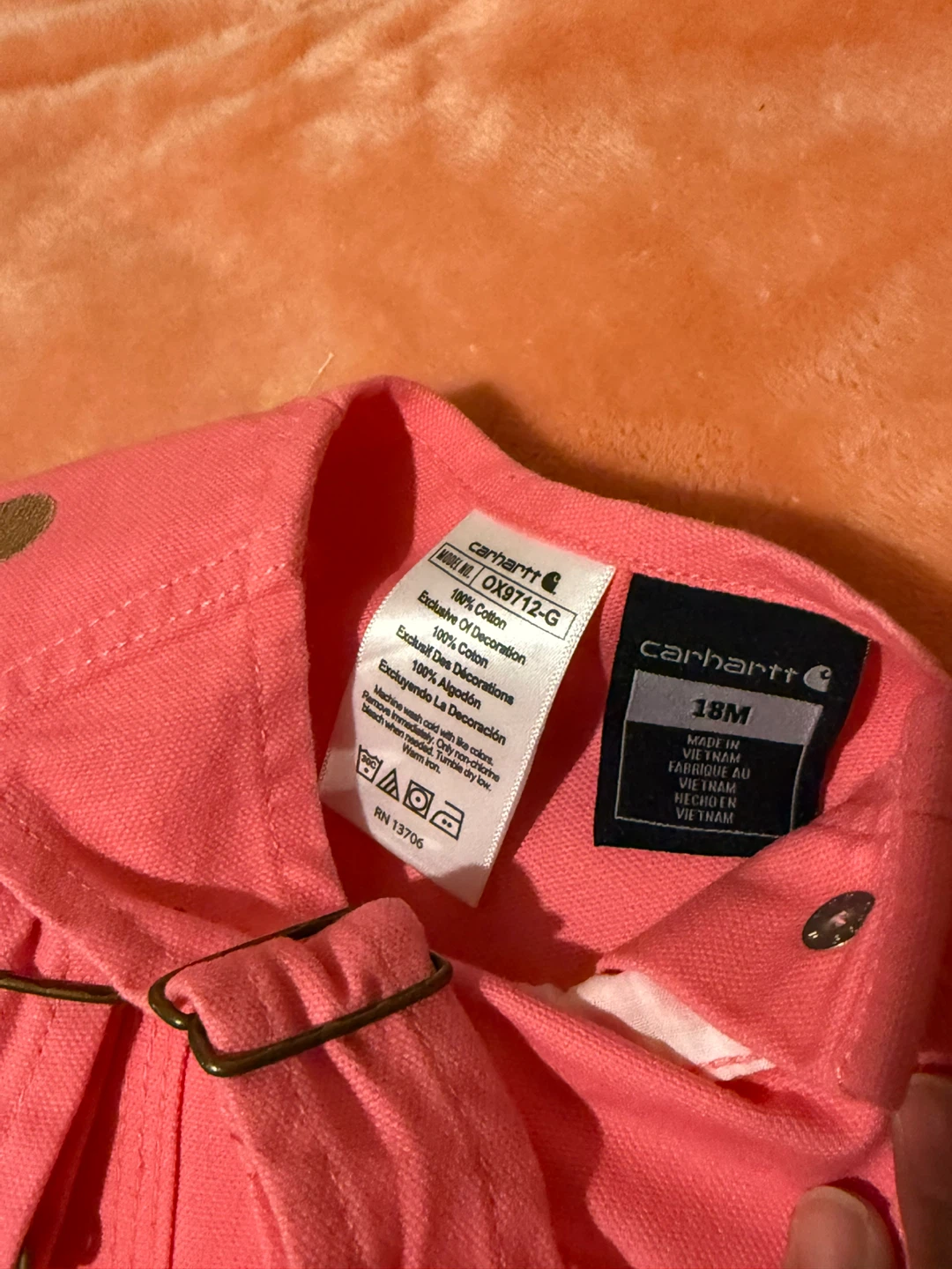 Carhartt Pink 18 Month Cotton Overalls - photo 2