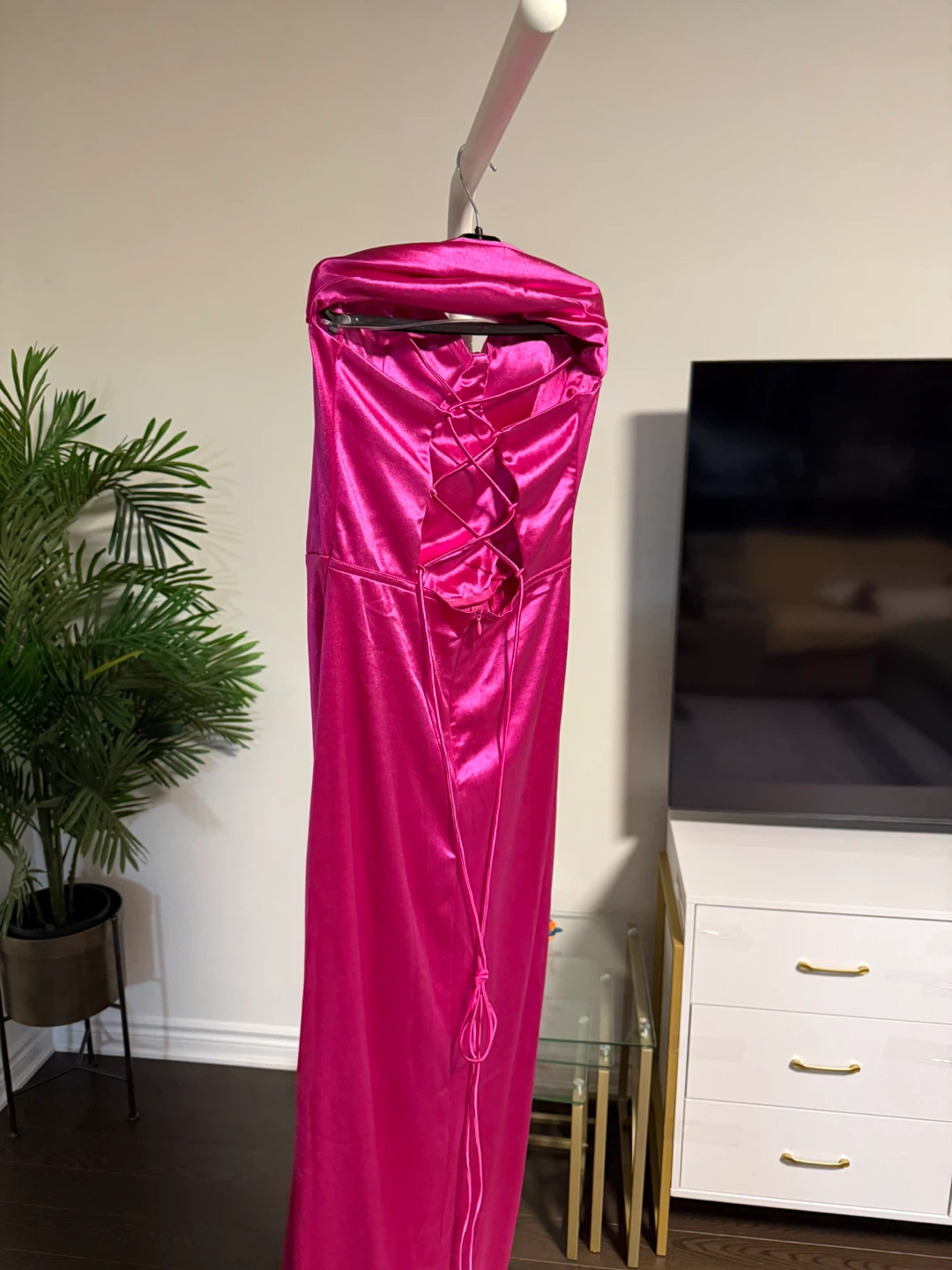 Hot Pink Strapless Satin Maxi Dress - photo 3