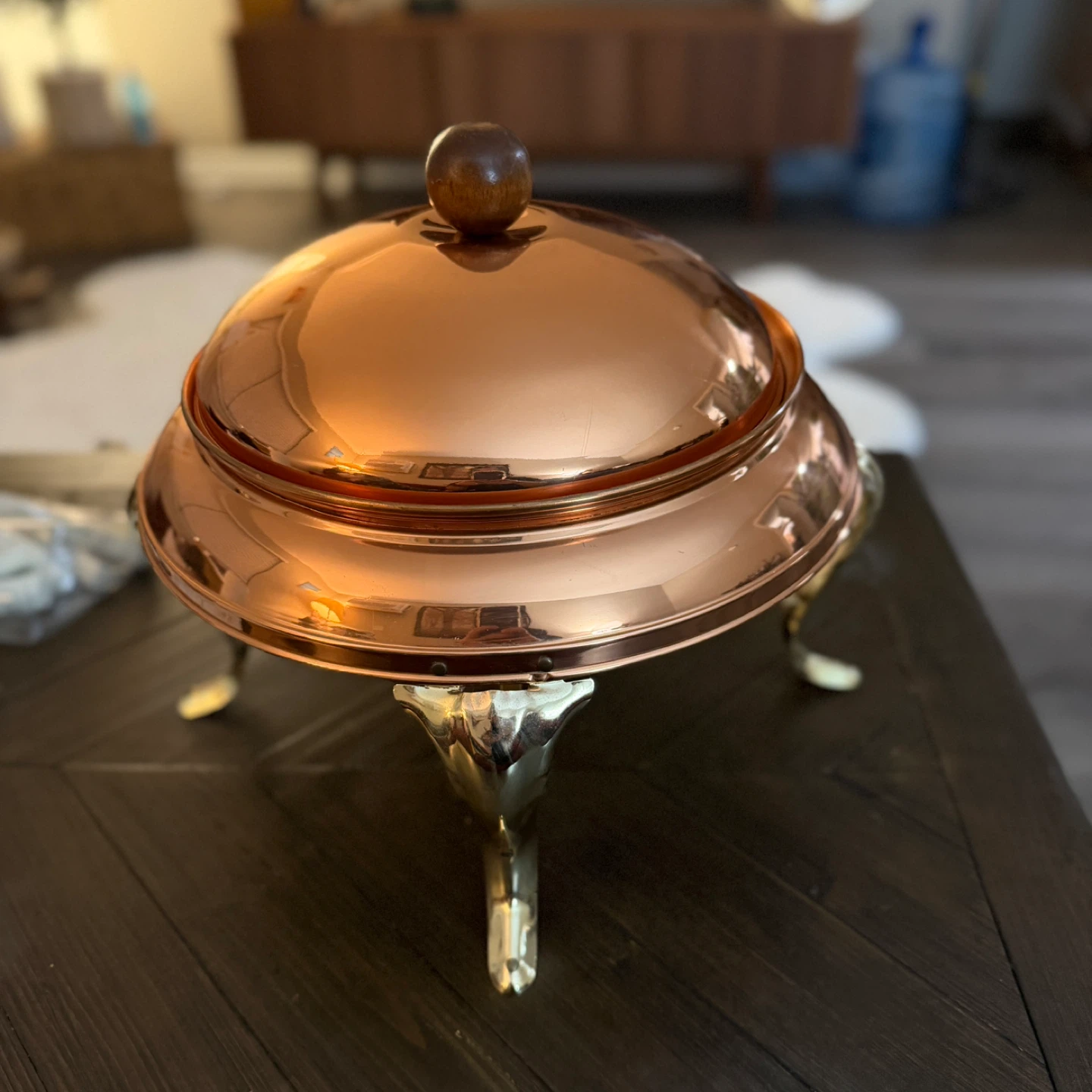 Copper Chafing Dish with Fuel Burner and Stand. - photo 2
