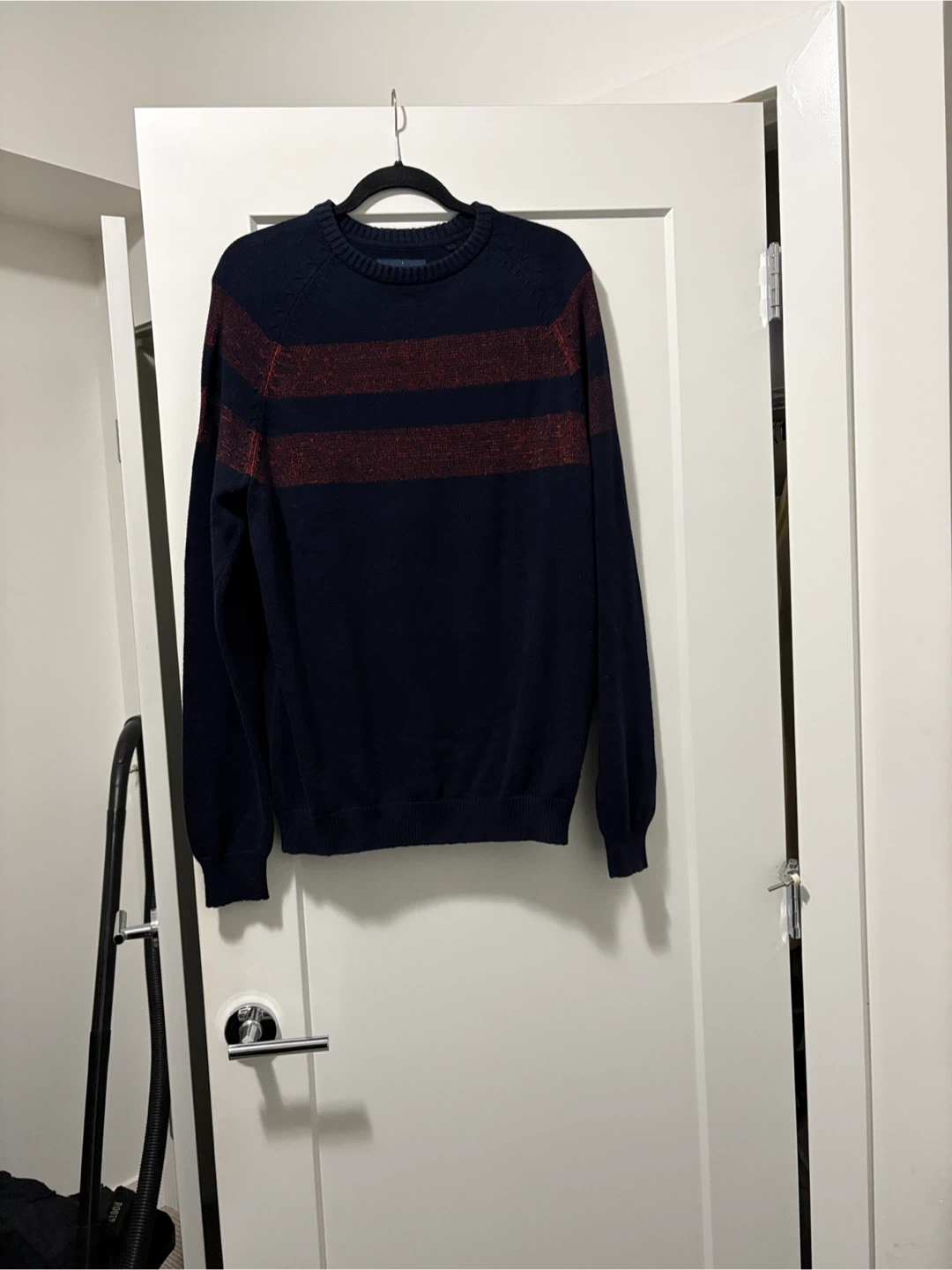 Angelo Litrico Men's Navy Blue Striped Sweater