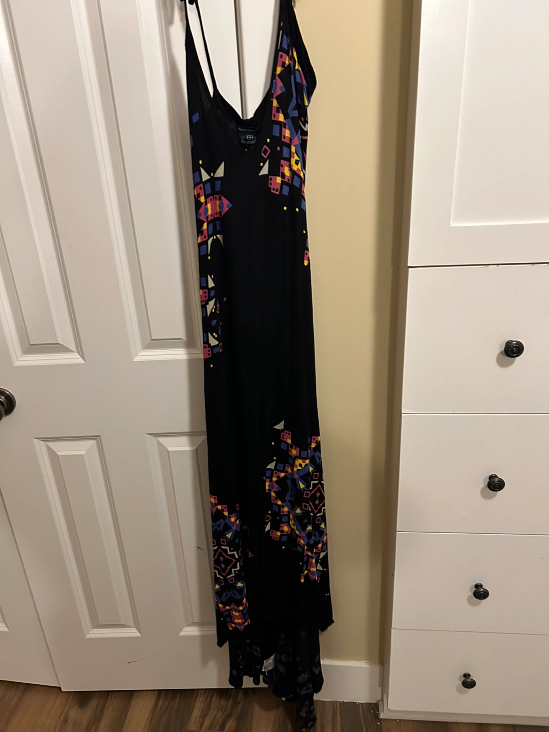 French Connection Black Geometric Print Maxi Dress Size 8