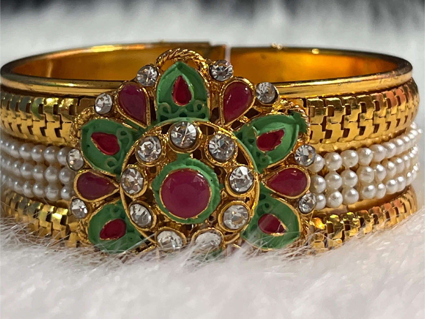 Gold-tone Bracelet with Pearls and Embellishment