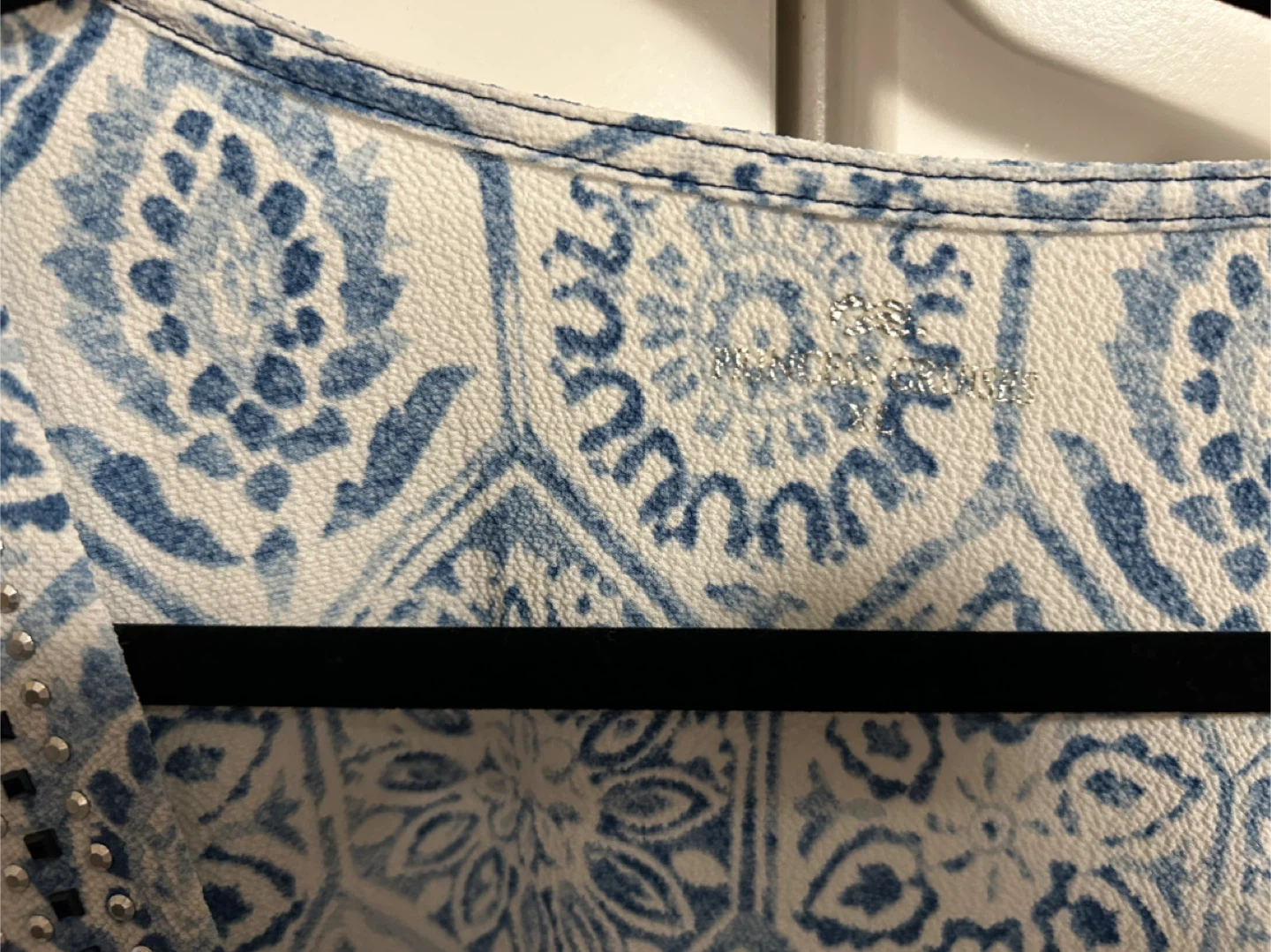 Blue and White Printed Tunic Top with Lace-Up Neck - photo 3