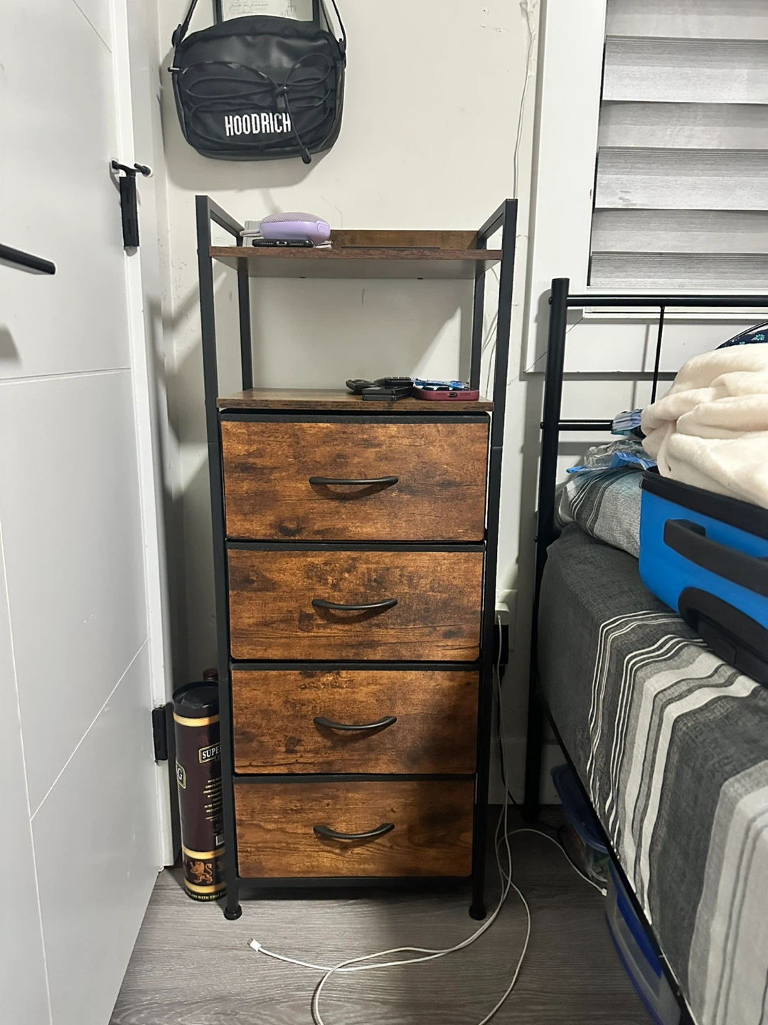 4-Drawer Storage Unit with Wood-Look Finish bed side table