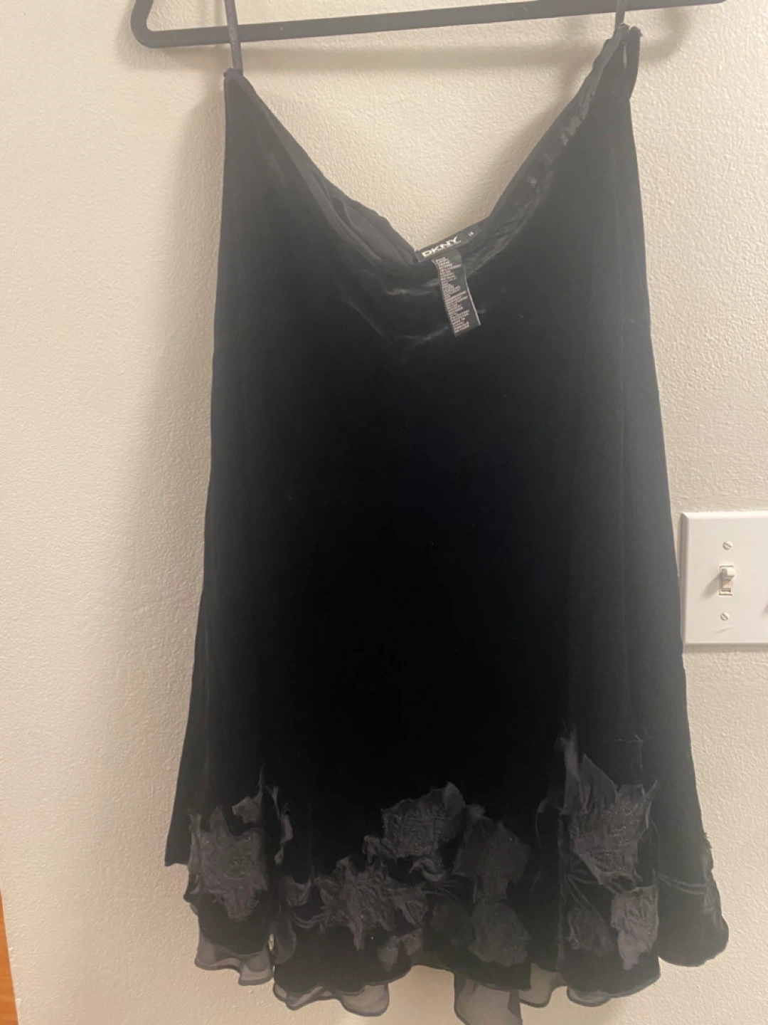 DKNY Black Velvet Skirt with Lace Trim - Size 14